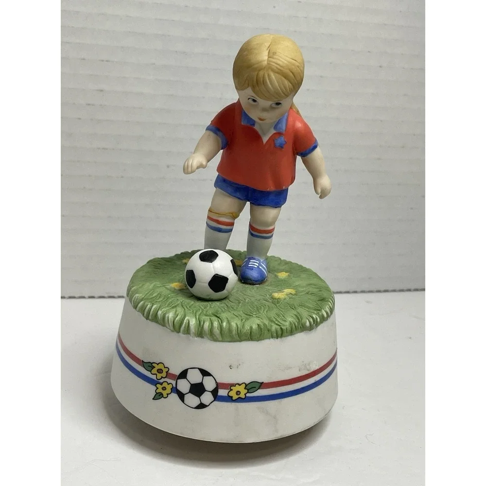 Music Box Company Playmate Soccer  Football Girl Musical Figurine San Francisco